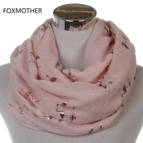 FOXMOTHER  New Fashion Shiny Pink Mint  Bronzing Foil Gold Flamingo Swan Ring Scarf Snood Foulard Shawl Women Dropshipping ► Photo 1/6