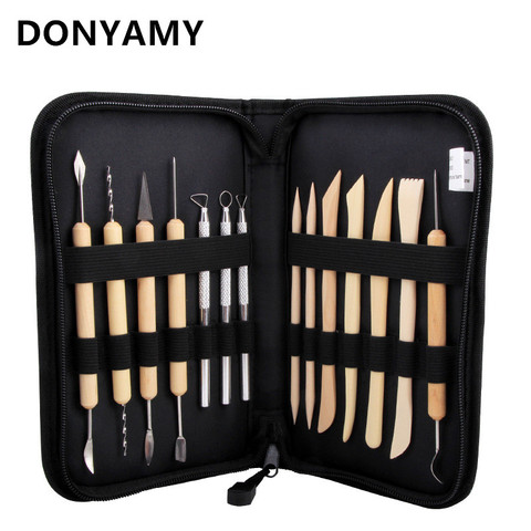 14Pcs Wooden Metal Pottery Clay Tools With Case Molding Sculpture Sculpting Clay Tool Kit  ► Photo 1/4