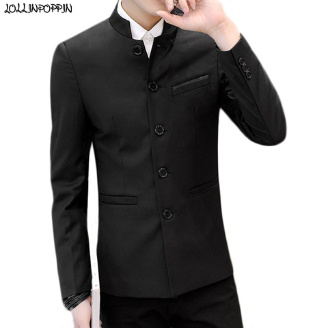 Mandarin Stand Collar Men Tunic Suit Jacket Chinese Style 2022 New Single Breasted Casual Blazers Male Outerwear Black ► Photo 1/6