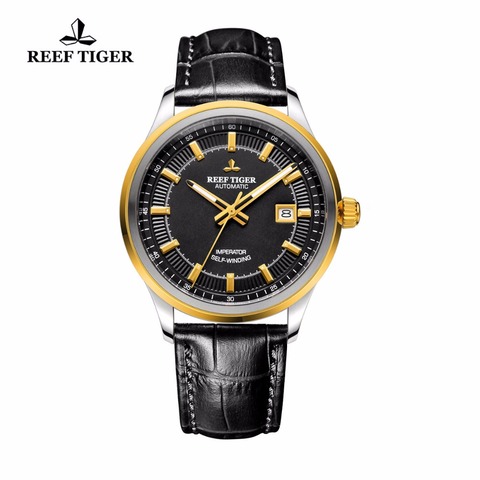 Reef Tiger/RT Dress Business Watch For Men Steel Yellow Gold Watch Miyota 9015 Super Luminous Watches with Date RGA8015 ► Photo 1/6