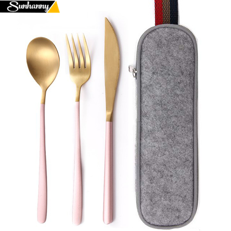 Reusable Metal Camping Spoon Fork Chopsticks Dinnerware Set Tableware Cutlery 