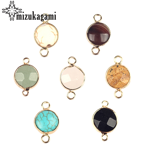 11*19mm Natural Stone Charms Pendant Round Shape Double Hole Connector Charm Pendant For DIY Necklace Making Finding Accessories ► Photo 1/6
