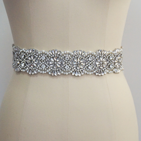 Bridal Belt With Pearls And Rhinestones Handmade Crystal Wedding Sash Belt  For Bride Dress