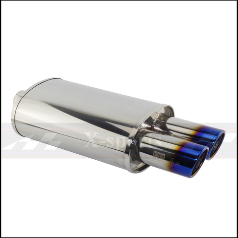 Car Accessories Exhaust Systems Muffler Pipe Polished Universal Stainless Steel Burned Blue Silver Silencer Double Export 63mm ► Photo 1/6