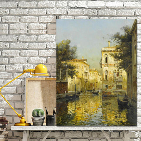 Print Vintage Water Town Venice Landscape Oil Painting on Canvas Poster Modern Wall Art Pictures for Living Room Cuadros Decor ► Photo 1/1