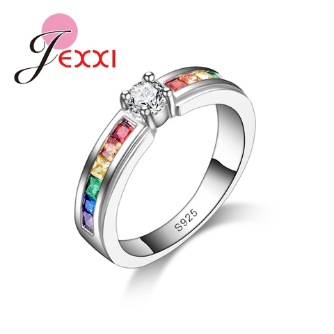Real 925 Sterling Silver Various Colors Round Colorized Crystal Women Wedding Rings CZ Fashion Jewelry Ladies Accessories ► Photo 1/5