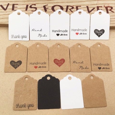 100pcs Kraft paper hand made tag with love for DIY Gift box tag candy cupcake thank you tags/handmade favors name brand tag ► Photo 1/6