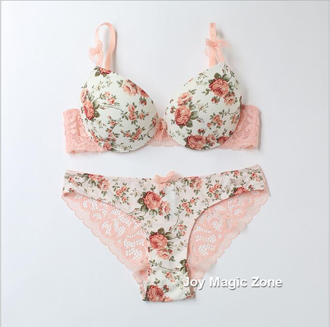yomrzl hot sale cotton women's bra and brief set flower bow bra set 3/4 cup push up underwear set lingerie L707 ► Photo 1/6