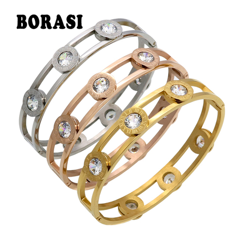 BORASI Moveable Crystal Cuff Bracelet Gold Color Bangle Stainless Steel Bracelet For Women Bracelets & Bangles Wholesale ► Photo 1/5
