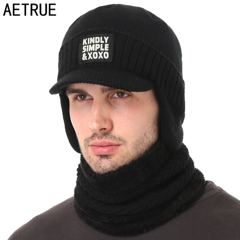AETRUE Winter Hat Scarf Skullies Beanies For Men Knitted Hat Women Mask Thick Balaclava Earflap Wool Bonnet Male Beanie Hats Cap ► Photo 1/6