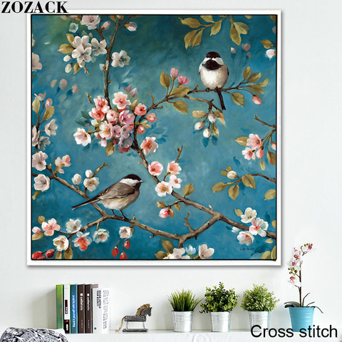 Zozack Needlework,DMC DIY cross-stitch,Full embroidery kits,Plum blossom Birdie patterns chinese cross stitch printed on canva ► Photo 1/6