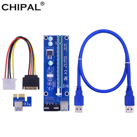 CHIPAL VER006 PCI-E Riser Card 006 PCI Express X1 to X16 Adapter 0.6M USB 3.0 Cable SATA 4Pin Power for Mining Bitcoin Miner ► Photo 1/6