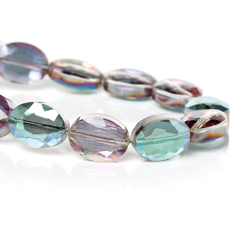 DoreenBeads Crystal Glass Loose Beads Oval Purple&Green Faceted Transparent About 12mmx 9mm,Hole: About 0.9mm,10 PCs ► Photo 1/3