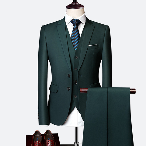 Luxury 3 piece men's wedding suit fashion men's slim solid color business office suit sets large size men Blazer+ pants + vest ► Photo 1/6