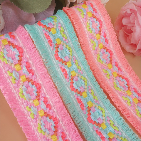 4.5cm Cotton Tassel Fringe Jacquard Webbings DIY Sewing Lace Trims Headdress Clothes Collar Decorative Ribbons DIY Crafts 1meter ► Photo 1/6