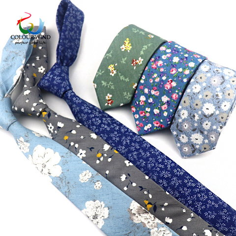 Yiyanyang Floral Narrow Tie Handkerchief Set 100% Cotton Ties 6CM Pocket Square Printing Flower Necktie Classic Skinny Tie ► Photo 1/6