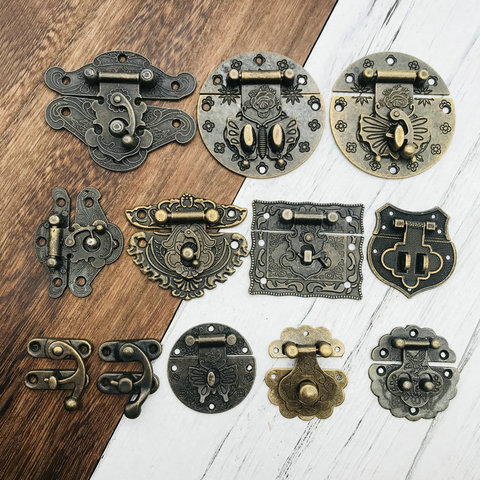 1x Antique Brass Wooden Case hasp Vintage Style Decorative Jewelry Gift Box Suitcase Hasp Latch Hook Furniture Buckle Clasp Lock ► Photo 1/6