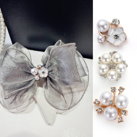 10pcs/set Flower Rhinestones Buttons Pearl button wedding decoration DIY Alloy Diamante Cryustal Bow Accessories Decor Tools ► Photo 1/6