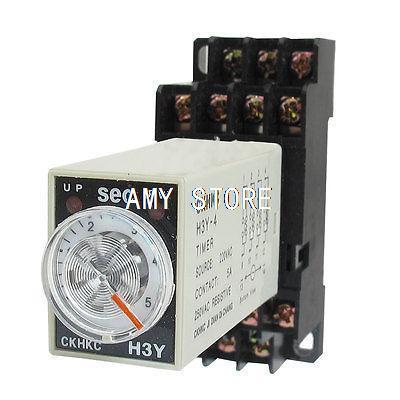1Pc 12VDC/24VDC/24VAC/110VAC/220VAC 14 Pins 4PDT 0.2S-5S 5 Seconds Timer Delay DIN Rail Time Relay 3A H3Y-4 w Base PYF14A ► Photo 1/1