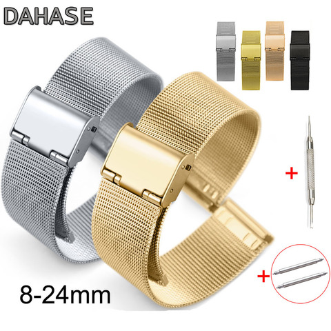 8 10 12 13 14 15 16 17 18 19 20 21 22 23 24mm Stainless Steel ML Loop Meshed Watch Band Strap w Fold Buckle Release Pins ► Photo 1/6