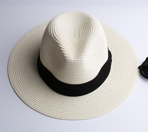 LNPBD Summer fashion white flat brim wide brim women's strawhat women's jazz fedoras hat sun-shading hat beach cap summer ► Photo 1/6