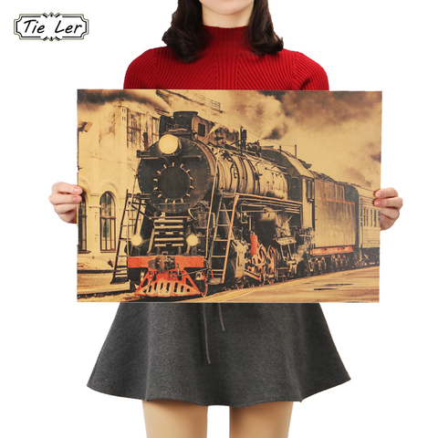 TIE LER Vintage Steam Train Nostalgic Vintage Kraft Paper Poster Decoration Painting Wall Stickers 36 X 51.5cm ► Photo 1/6