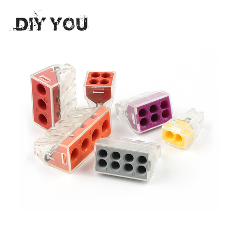 30/50/100PC DIY YOU PCT-102/103D/104D/104/106/108 Universal Compact Wire Wiring Connector Conductor Terminal Block With Lever ► Photo 1/6