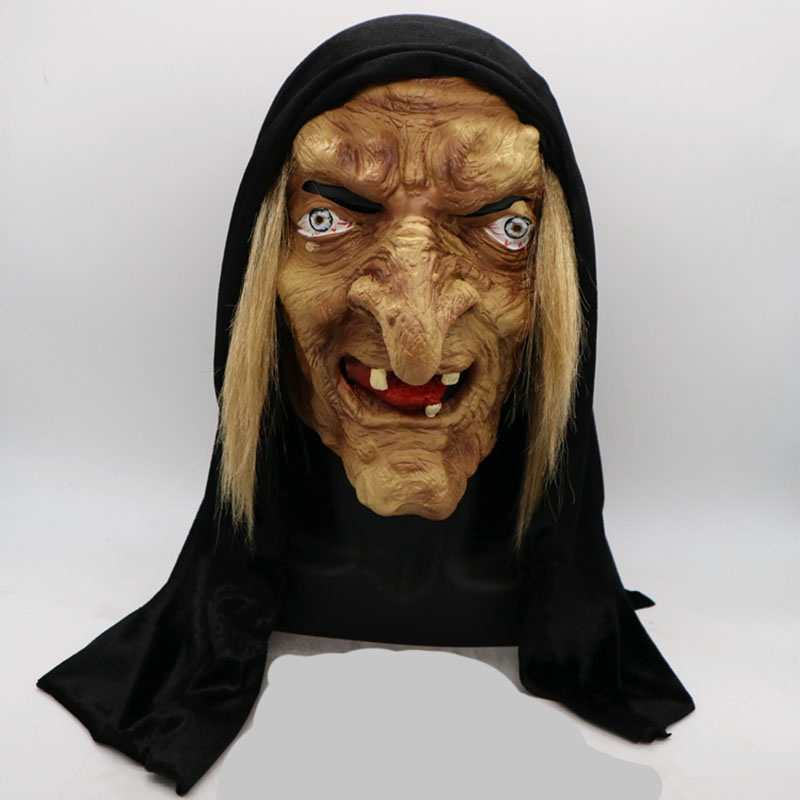 Mens Adult Halloween Demon Open Mouthed Mask With Hood Fancy Dress Accessory 