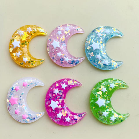 Mixed Cute Moon Flat Back Resin Charms Necklace Pendant Earring Charms For DIY Decoration Accessory Jewelry Gift 32*37mm 8PCS ► Photo 1/6