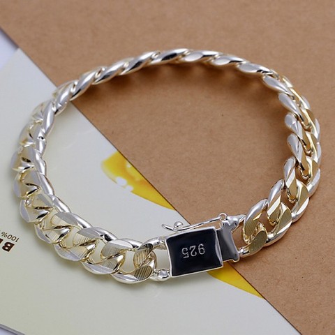 Men's Jewelry Bracelet N925 Silver color 10mm Width 21cm Thick Exquisite Fashion Silver color Bracelet Women's Jewelry ► Photo 1/4