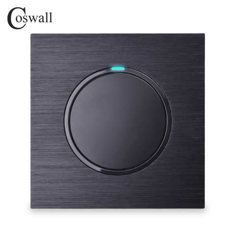Coswall 1 Gang 1 Way Random Click On / Off Wall Light Switch With LED Indicator Black / Silver Grey Brushed Aluminum Metal Panel ► Photo 1/5