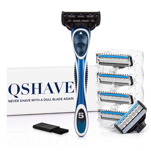 QShave Blue Series 5 Layer USA Blade Manual Razor Mens Shaving Razor with 6 Pieces X5 Blade and each Piece has trimmer Blade ► Photo 1/6