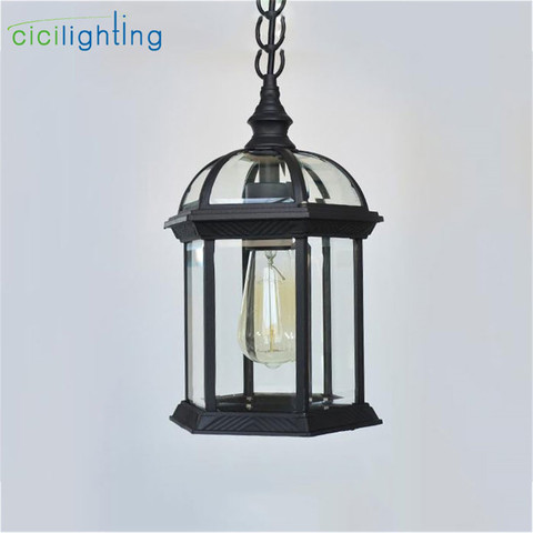 Antique Aluminum alloy + glass shade outdoor pendant lights,Hanging Lantern Light Fixture for porch with clear glass shade ► Photo 1/6