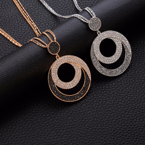 Vintage Woman Statement Necklace Geometric Big Circle Crystal Pendant Necklaces Long Sweater Chain Fashion Jewelry Gift For Girl ► Photo 1/6