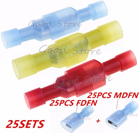 50pcs 25sets /10pcs 5sets MDFN FDFN MDFN+FDFN NYLON brass Male Female male Insulated Spade joint Connector Crimp Terminal ► Photo 1/6