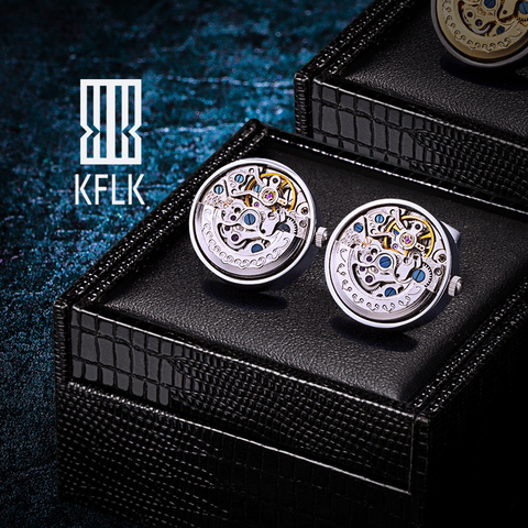 KFLK Jewelry Shirts Cufflinks for Men's Brand Silver Movement Mechanical Big Cuff links Buttons Male High Quality  Free Shipping ► Photo 1/6