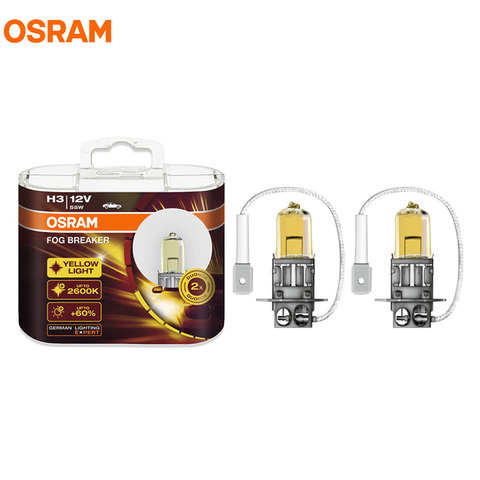 OSRAM H3 12V 55W 2600K 62151FBR Pk22s Fog Breaker Series Xenon Super Yellow Fog Lamps Car Light 200% More Yellow Bulbs Pair ► Photo 1/6