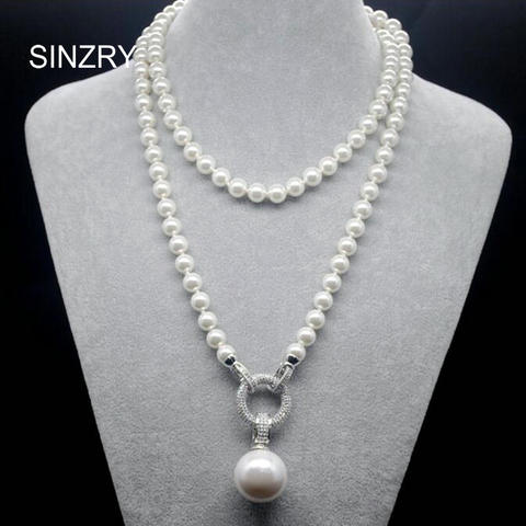 SINZRY exquisite jewelry AAA cubic zircon simulated pearl pendant long sweater necklaces Korean Party jewelry accessory ► Photo 1/6