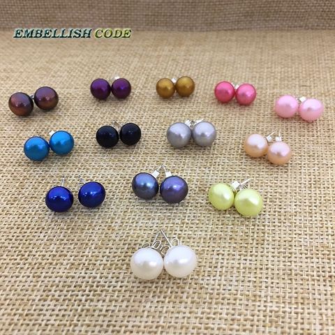 Hot stud earrings natural freshwater Cultured pearls AAA white black grey pink purple blue yellow red orange brown ► Photo 1/6