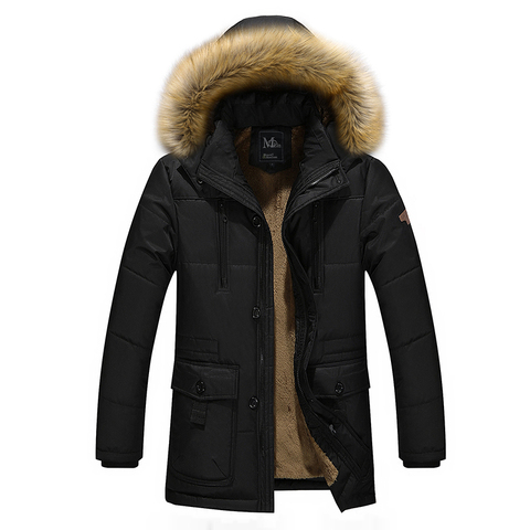 drop shipping Men Thick Warm Winter Jacket Men Long Parka Solid Casual Fur Hooded Men Winter Coat Father's Gift Overcoat LBZ15 ► Photo 1/6