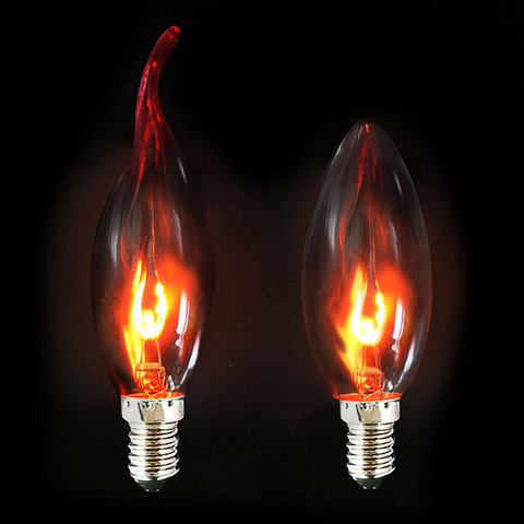 10PCS LED Edison Bulb E14 E27 3W C35 Flame Fire Lighting Vintage Flickering Effect Tungsten Novel Candle Tip Lamp Orange Red ► Photo 1/6