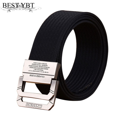 Best YBT Men Nylon Canvas Belt Alloy Double Buckle Belt Army Tactical Selling Sport Weave Cowboy Pants Men High Quality Belt ► Photo 1/6