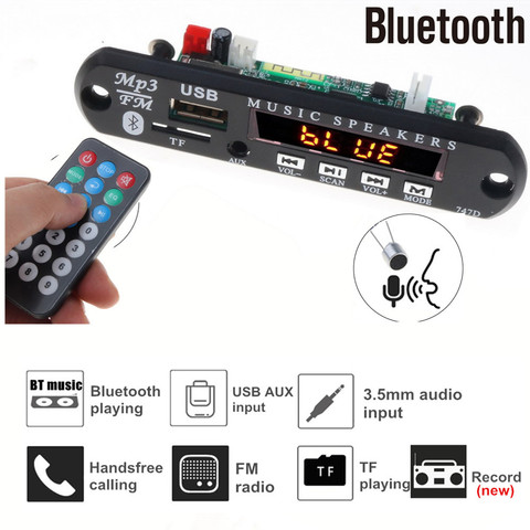With MIC Handsfree Car Kit Bluetooth MP3 Player Decoder Board Car FM Radio Module FM TF USB AUX Audio Adapter Wireless ► Photo 1/6