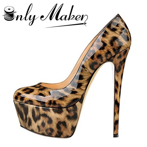 Onlymaker Women's Platform16CM Thin Heels Pumps Fashion Leopard Round Toe Shoes Sexy Party wedding Stiletto Plus Size US5~US15 ► Photo 1/6