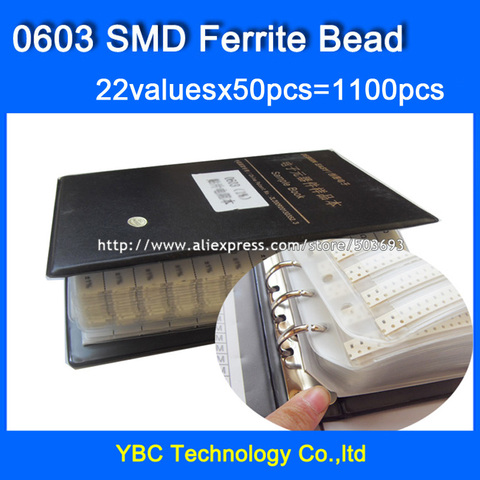 Free Shipping 0603 SMD Ferrite Bead Sample Book 22valuesX50pcs=1100pcs 0R~2.5K Assorted Kit ► Photo 1/1