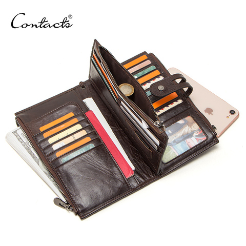 CONTACT'S genuine leather men wallet long clutch wallets for cell phone women coin purse travel money bag male passport holder ► Photo 1/6
