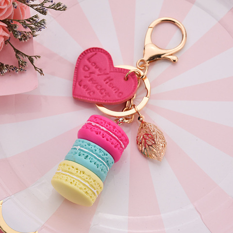 Women New Macaron Cake keychain PU love alloy leaf Key Chain Charm Bag pendant Key Ring Best Party Gift Jewelry K3006 ► Photo 1/6