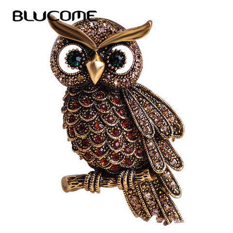 Blucome Vintage Owl Brooch Corsage Scarf Clip Crystal Parrots Brooches Lapel Pin Broches Jewelry Women Lady Sweater Hats Buckles ► Photo 1/5