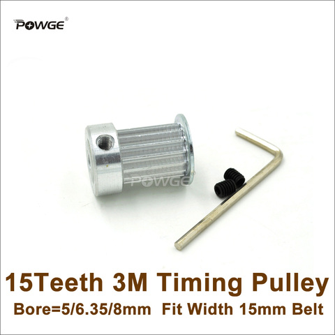POWGE 15 Teeth 3M Timing Pulley Bore 5/6.35/8mm Fit Width 15mm HTD 3M Belt 15T 15Teeth HTD3M Pulley CNC Engraving Machine ► Photo 1/1