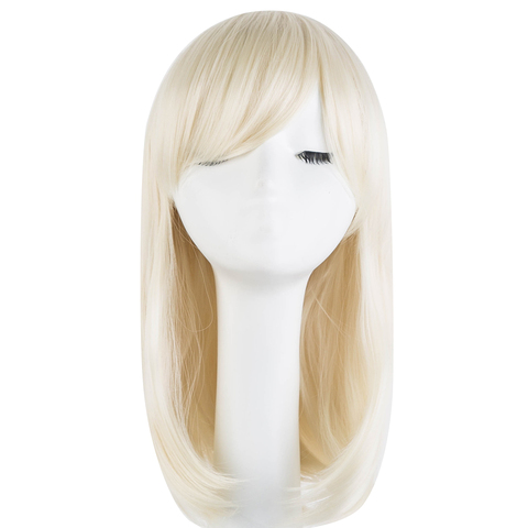 Fei-Show Synthetic Heat Resistant Fiber Medium Wavy Black Halloween Hairpieces Fringe Bangs Cosplay Costume Carnival Blonde Wig ► Photo 1/6